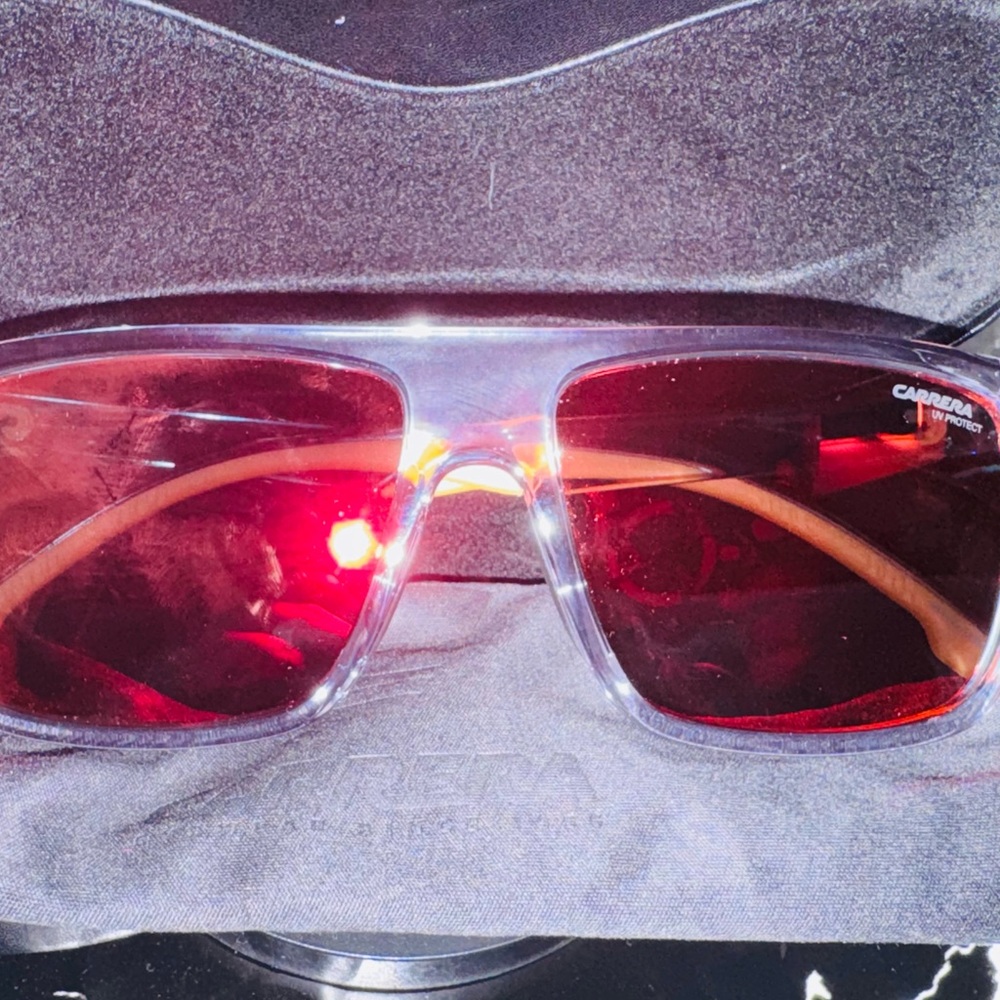 Carrera Women's Clear Frame Sunglasses with Red Lenses